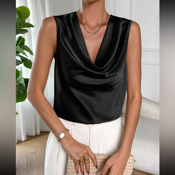 Luxe draped front sleeveless blouse - Picture 5 of 15